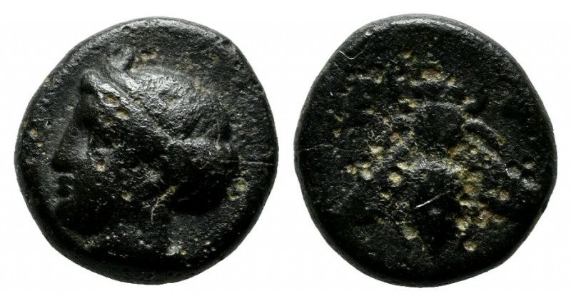 Ionia, Ephesos. ca.288-281 BC. Æ (10mm, 1.54g). Veiled head of Arsinoe left. / E...