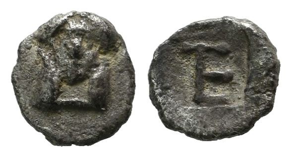 Ionia, Kolophon. ca.450-410 BC. AR Tetartemorion (6mm, 0.23g). Facing laureate h...