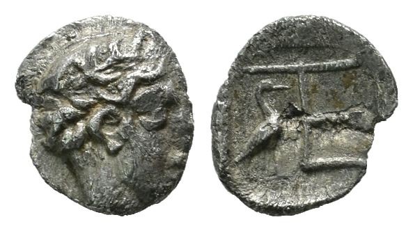 Ionia, Kolophon. ca.450-410 BC. AR Tetartemorion (6mm, 0.25g). Laureate head of ...