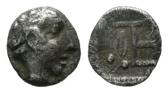 Ionia, Kolophon. ca.500-450 BC. AR Tetartemorion (6mm, 0.31g). Laureate head of ...
