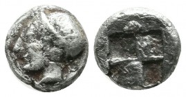 Ionia, Phokaia. ca.521-478 BC. AR Trihemiobol (9mm, 1.04g). Female head left, wearing helmet or close fitting cap. / Quadripartite incuse square. SNG ...