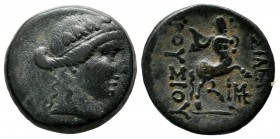 Kings of Bithynia. Prusias II Cynegos, 182-149 BC. Æ (19mm, 5.05g). Draped bust of Dionysos right, wearing ivy wreath. / BAΣIΛEΩΣ ΠΡΟYΣIOY. The centau...