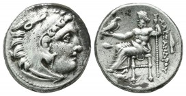 Kings of Macedon. Alexander III ‘the Great’. 336-323 BC. AR Drachm (16mm, 4.24g). Kolophon mint. Head of Herakles right, wearing lion skin / AΛEΞANΔPO...