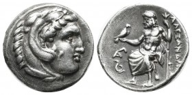 Kings of Macedon. Alexander III 'the Great'. 323-317 BC. AR Drachm (16mm, 4.22g). Lampsakos. Head of Herakles right, wearing lion's skin / AΛΕΞΑΝΔΡΟΥ,...