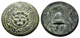 Kings of Macedon. Philip III Arrhidaios, 323-317 BC. (16mm, 4.07g), Salamis mint. Macedonian shield with facing gorgoneion on boss. / B A Macedonian h...