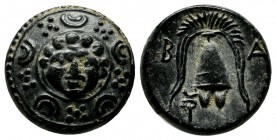 Kings of Macedon. Philip III Arrhidaios, 323-317 BC. Æ (15mm, 4.20g), Salamis mint. Macedonian shield with facing gorgoneion on boss. / B A Macedonian...