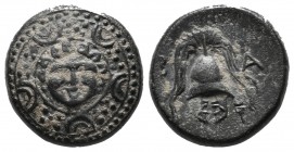 Kings of Macedon. Philip III Arrhidaios, 323-317 BC. Æ Half Unit (16mm, 4.74g). Salamis mint. Macedonian shield with gorgoneion on boss. / B A. Macedo...