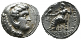 Kings of Macedon. Philip III Arrhidaios, 323-317 BC. AR Tetradrachm (25mm, 17.20g). Arados (or Marathos) mint. Head of Herakles right, wearing lion sk...