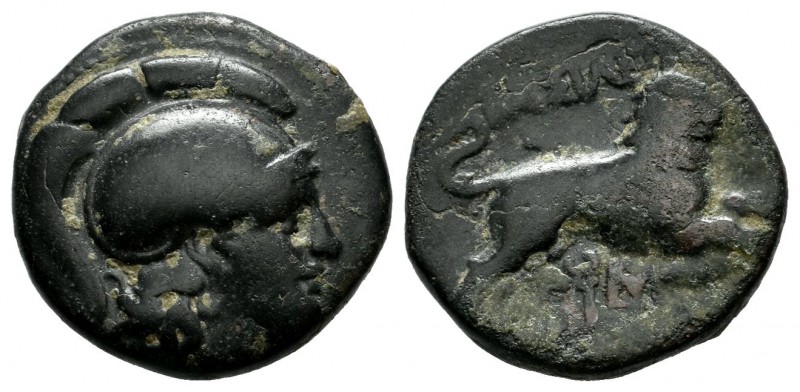 Kings of Thrace. Lysimachos, 305-281 BC. Æ (16mm, 4.60g). Uncertain mint. Helmet...