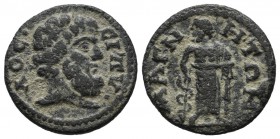 Lydia, Magnesia ad Sipylum. Pseudo-autonomous. 3rd century AD. Æ (18mm, 3.13g). Bearded head of Mount Sipylos right / Asklepios standing facing, head ...