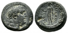 Lydia, Sardes. ca.133-100 BC. Sinnaros, magistrate. Æ (17mm, 7.20g). Unbearded, laureate head of Herakles right, lionskin knotted around neck. / ΣAΡΔI...
