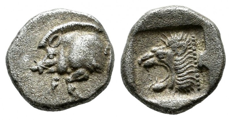 Mysia, Kyzikos. ca.480 BC. AR Diobol (10mm, 1.21g). Forepart of boar left with t...
