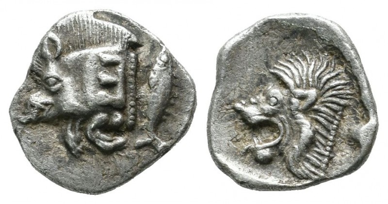 Mysia, Kyzikos. ca.525-475 BC. AR Obol (10mm, 0.81g). Forepart of boar left, E (...