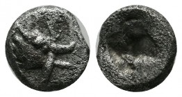 Mysia, Kyzikos. ca.550-480 BC. AR Obol (9mm, 1.08g). Head of boar right, holding tunny in its jaws / Rough incuse square. Rosen 519; SNG Ashmolean 524...
