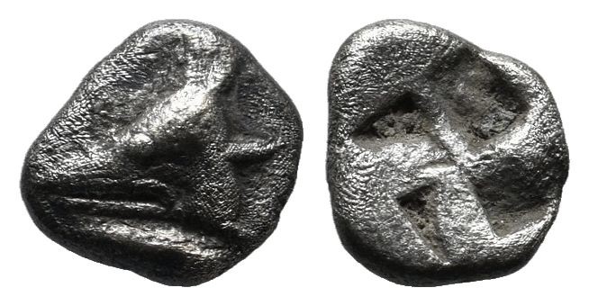Mysia, Kyzikos. ca.600-550 BC. AR Hemiobol (7mm, 0.43g). Head of tunny fish left...