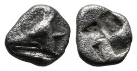 Mysia, Kyzikos. ca.600-550 BC. AR Hemiobol (7mm, 0.43g). Head of tunny fish left; small tunny fish left below / Quadripartite incuse square. SNG von A...