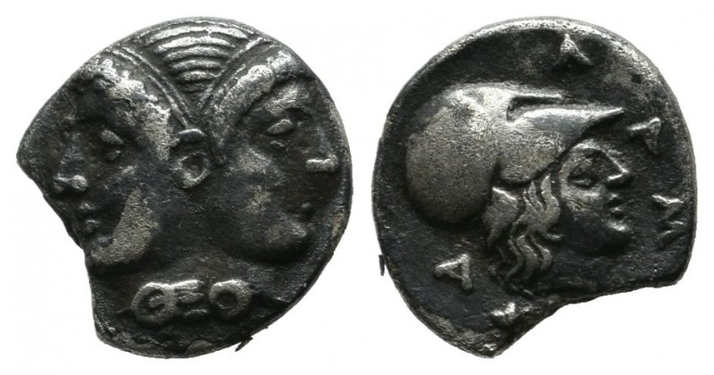 Mysia, Lampsakos. ca.400-300 BC. AR Diobol (11mm, 1.07g). Janiform female head; ...