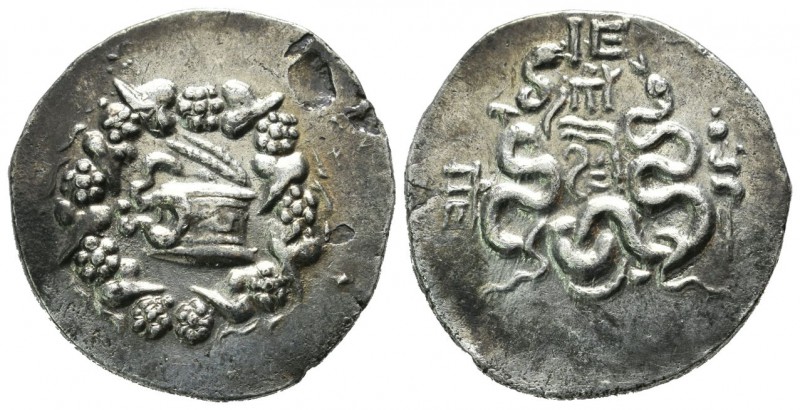 Mysia, Pergamon. ca.85-76 BC. AR Cistophoric Tetradrachm (27mm, 12.23g). Serpent...