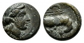 Mysia, Priapos. ca.1st century BC. Æ (9mm, 1.04g). Laureate head of Apollo right / Crayfish to left, ΠPIA below, [kerykeion behind tail]. SNG France 2...