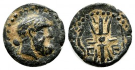 Pamphylia, Selge. ca.2nd-1st centuries BC. Æ (12mm, 1.85g). Laureate head of Herakles right, club over shoulder, club in left field. / C-E. Thunderbol...
