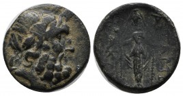 Phrygia, Apameia. ca.100-50 BC. Æ (19mm, 6.38g). Herakle-, and Eglo-, magistrates. Laureate head of Zeus right / Cult statue of Artemis Anaïtis facing...