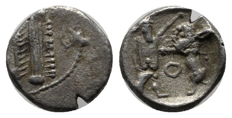 Samaria. ca.400-300 BC. Obol AR (10mm, 0.66g). Sidonian galley to left over wave...