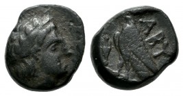 Troas, Abydos. ca.400 BC. Æ (11mm, 1.61g). Laureate head of Apollo right / ABY, eagle standing left; amphora before. Cf. SNG von Aulock 1446 (no ampho...