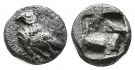 Troas, Abydos. ca.500-480 BC. AR Diobol (10mm, 1.45g). Eagle standing left. / Quadripartite incuse square. SNG Copenhagen 1-2; SNG von Aulock 1.