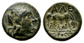 Troas, Alexandreia Troas. ca.261-227 BC. Æ (11mm, 1.26g). Laureate head of Apollo right / AΛE, horse grazing right, thunderbolt below. SNG Copenhagen ...