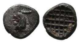 Troas, Dardanos. ca.late 6th-early 5th centuries BC. AR Hemiobol (6mm, 0.29g). Head of cock left. / Cross-hatch design. SNG von Aulock -; SNG Copenhag...