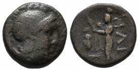 Troas, Ilion. ca.301-281 BC. Æ (14mm, 3.81g). Head of Athena right, wearing crested Attic helmet. / ΙΛΙ. Athena Ilias standing left on low base, holdi...
