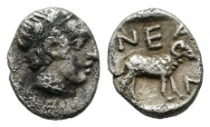 Troas, Neandria. ca.400 BC. AR Obol (8mm, 0.57g). Laureate head of Apollo right / NEAN. Ram standing right within incuse square. SNG Copenhagen 446; K...