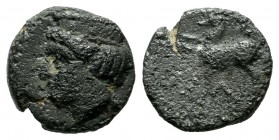Troas, Zeleia. 4th century BC. Æ (11mm, 1.35g). Head of Artemis left, wearing stephane. / Z-E-Λ-E. Stag standing left. CNG 253, lot 107. Scarce city a...
