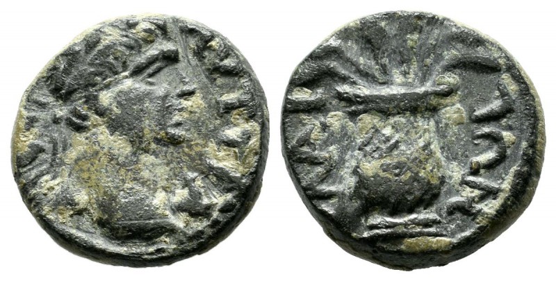 Aeolis, Elaia. Trajan, AD.98-117. Æ (14mm, 2.91g). ΑΥΤ ΤΡΑ-СƐΒ. Laureate head of...