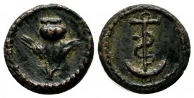 Anonymous. ca.1st-2nd centuries AD. Æ Tesserae (14mm, 1.94g). Poppy between two grain ears. / Serpent-entwined anchor. This coin has been attributed a...