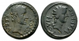 Augustus (?) 27 BC-14 AD. Æ (15mm, 3.52g). ΣEBA-ΣTOΣ. Bare head right. / ΦIΛO-ΦΛAKKOC. Radiate and draped bust of Helios right.