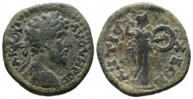 Caria, Antiochia ad Maeandrum. Marcus Aurelius, AD.161-180. Æ (25mm, 10.84g). Λ (like A) KA OV AV OVHPOC. Laureate, draped and cuirassed bust right. /...
