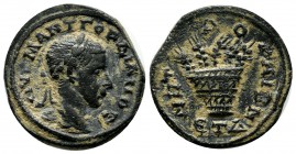 Gordian III AD.238-244. Æ (22mm, 7.38g). Dated RY 4 (AD 240/1). AV K M ANT ΓOPΔIANOC. Laureate head right. / MHT PO KAI B N. Kalathos containing five ...