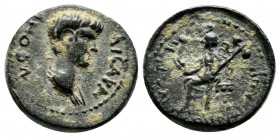 Lydia, Mostene. Claudius, AD.41-54 for Nero. struck 50-54 AD, Pedanius, magistrate. Æ (16mm, 3.72g). NEON K-AICAΡA. Head of Nero right. / EΠI ΠEΔANIOY...