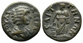 Lydia, Saitta. Julia Domna, AD 193-217. Æ (18mm, 3.40g). IOYΛIA ΔOMNA CEB. Draped bust right. / CAITTHNΩN. Asklepios standing facing, head left, holdi...