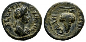 Lydia, Sala (as Domitianopolis Sala). Domitia (Augusta), AD.82-96. Æ (15mm, 2.28g). ΔΟΜΙΤΙΑ CЄΒΑCΤΗ. Draped bust of Domitia right, hair in plait. / CΑ...
