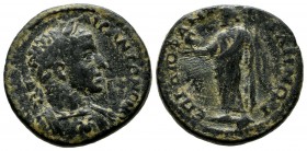 Lydia, Sala. Elagabalus, AD.218-222. Æ (23mm, 7.95g). Diophantos, archon. AYT K M AYP ANTΩNINOΣ, laureate and cuirassed bust right, Medusa head of bre...