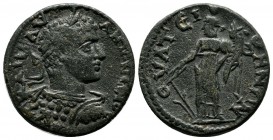 Lydia, Thyateira. Caracalla, AD.197-217. Æ (24mm, 6.82g). ANTΩNЄINOC. Laureate, draped and cuirassed bust right. / ΘVATЄI-PЄNΩN. Tyche standing left, ...