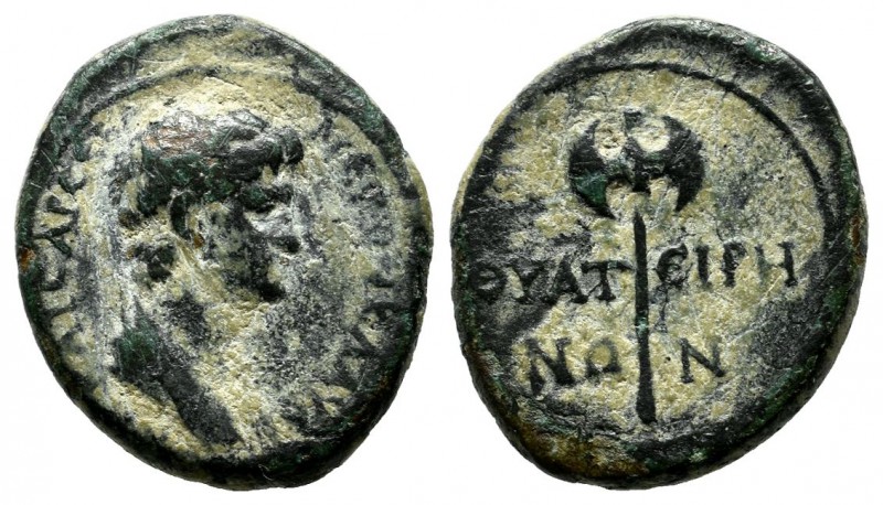 Lydia, Thyateira. Nero (As Caesar), AD.50-54. Æ (18mm, 2.94g). ΝΕΡΩΝ ΚΛΑΥΔΙΟC ΚΑ...