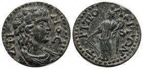 Lydia, Tripolis. Pseudo-autonomous issue. Late 2nd-early 3rd centuries AD. Æ (22mm, 4.69g). ΔH MOC. Draped bust of Demos right. / TPIΠO ΛЄITΩN. Tyche ...