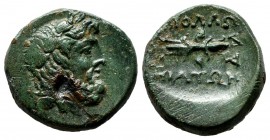 Mysia, Apollonia ad Rhyndacum. ca.2nd-1st centuries BC. Æ (16mm, 4.42g). Laureate head of Zeus right. / ΑΠΟΛΛΩ / ΝΙΑΤΩΝ PYN. Thunderbolt. Von Fritze, ...