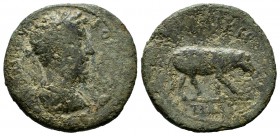 Mysia, Kyzikos. Commodus, AD.180-192. Æ (22mm, 4.24g). AV KAI M AVPH KOMOΔOC. Laureate, draped and cuirassed bust right. / KYZIKH-NΩN. Heifer walking ...