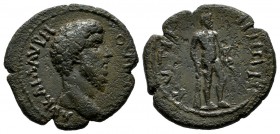 Mysia, Kyzikos. Lucius Verus, AD.161-169. Æ (20mm, 4.67g). AV KAI Λ AVPH OVHPOC. Bare head right. / ΚΥZΙΚ-ΗΝΩΝ (Ζ reversed). Herakles standing right, ...