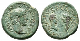 Mysia, Parium. Hadrian, AD.117-138. Æ. HADRIANVS AVG P P. Bare head of Hadrian, right. / HADRIANVS ET SABINA. Bare head of Hadrian, on left and draped...