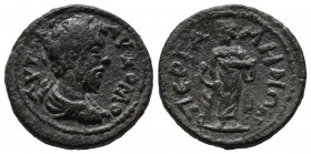 Mysia, Pergamon. Commodus, AD.177-192. Æ (19mm, 5.70g). ΑVΤOΚΡ ΑV ΚOΜO. Laureate, draped and cuirassed bust right. / ΠЄΡΓΑΜΗΝΩΝ. Asclepius standing fa...